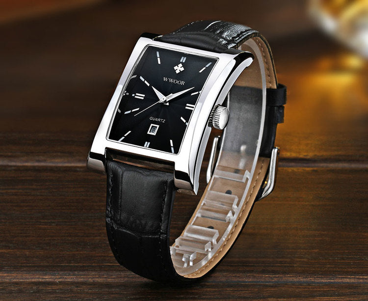 Herrklocka Wwoor Fantastic.  Steel / Black. Leather Black. Quartz Japan