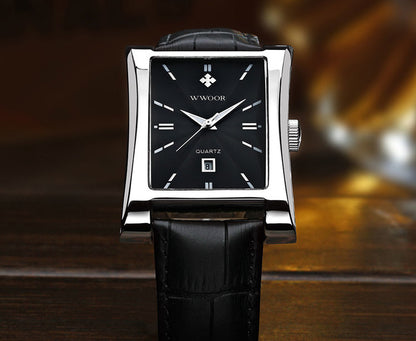 Herrklocka Wwoor Fantastic.  Steel / Black. Leather Black. Quartz Japan