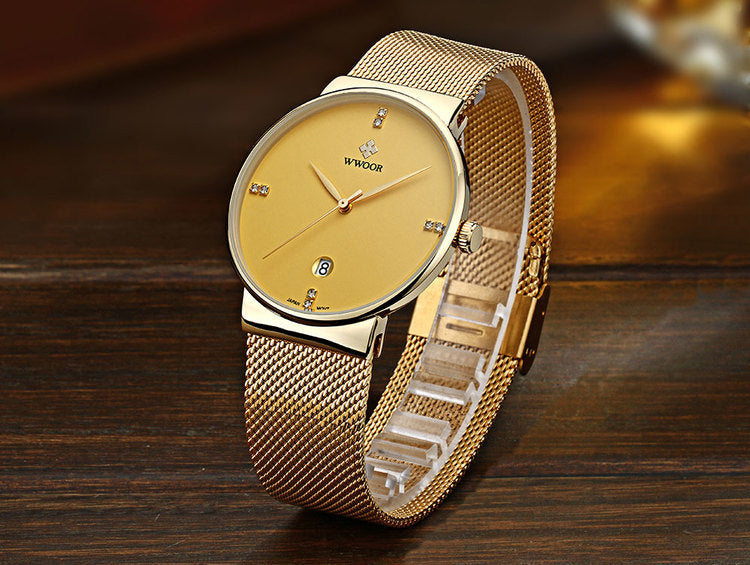 Herrklocka WWoor Classic. Gold / Gold. Mesh Gold. Quartz Japan
