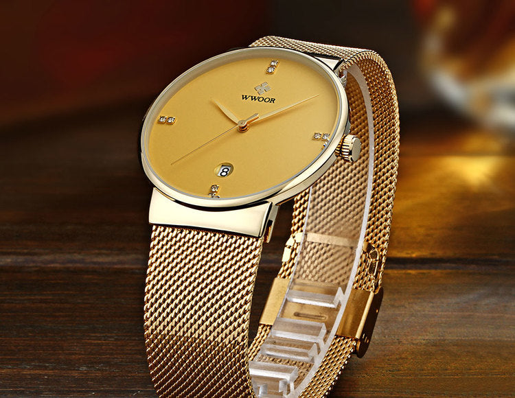 Herrklocka WWoor Classic. Gold / Gold. Mesh Gold. Quartz Japan