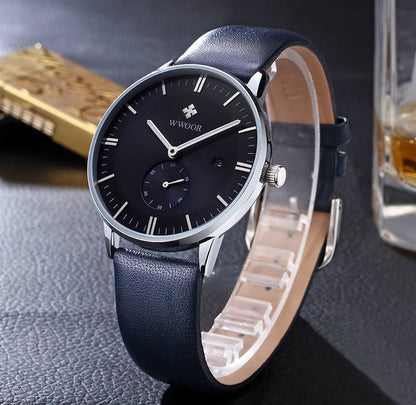 Herrklocka Wwoor Korfu.  Blue / Blue. Leather Blue. Quartz Japan