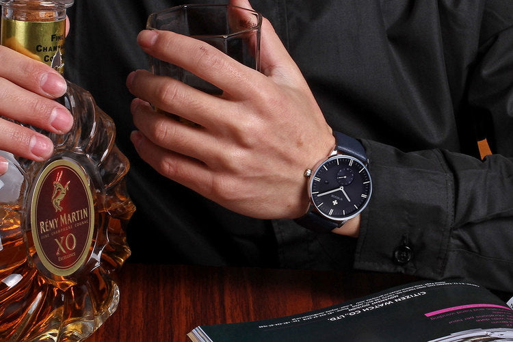 Herrklocka Wwoor Korfu.  Blue / Blue. Leather Blue. Quartz Japan
