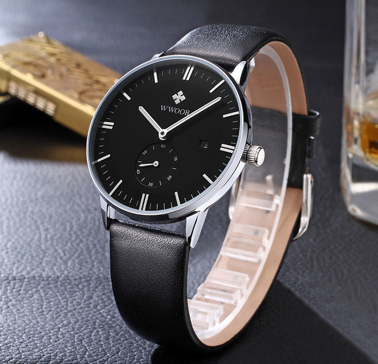 Herrklocka Wwoor Korfu. Black / Black. Leather Black. Quartz Japan