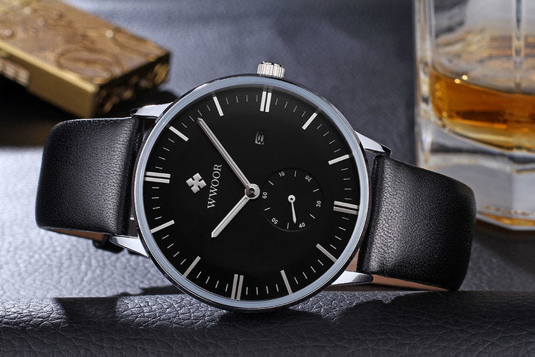 Herrklocka Wwoor Korfu. Black / Black. Leather Black. Quartz Japan