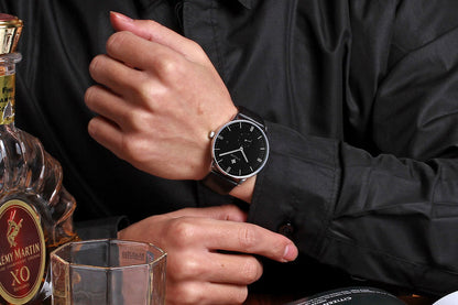 Herrklocka Wwoor Korfu. Black / Black. Leather Black. Quartz Japan