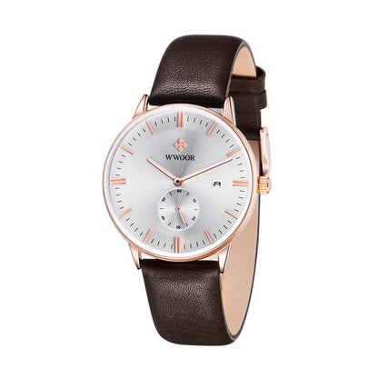 Herrklocka Wwoor Korfu. Rose / Silver. Leather Brown. Quartz Japan
