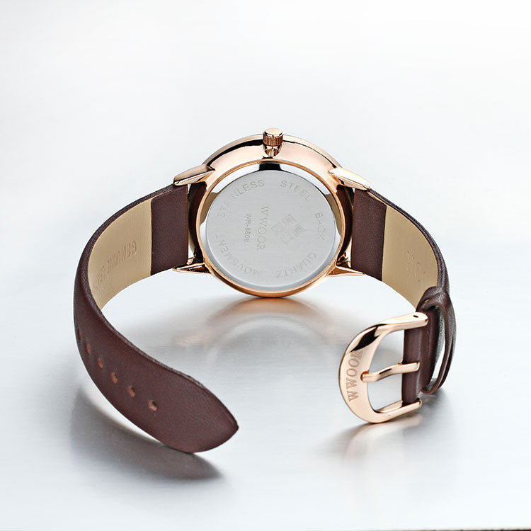 Herrklocka Wwoor Korfu. Rose / Silver. Leather Brown. Quartz Japan