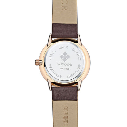 Herrklocka Wwoor Korfu. Rose / Silver. Leather Brown. Quartz Japan