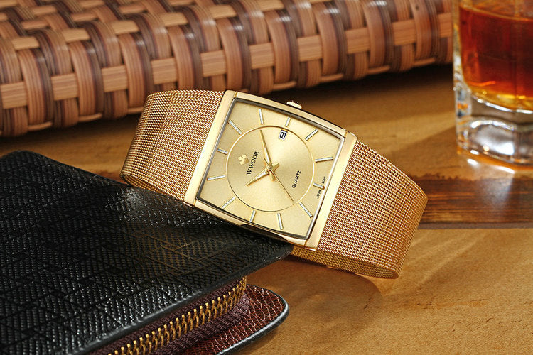 Herrklocka Wwoor Cannes. Gold / Gold. Mesh Gold. Quartz Japan