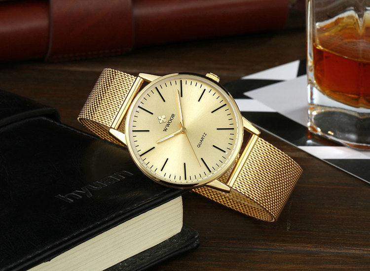 Herrklocka Wwoor Classico. Gold / Gold. Mesh Gold. Quartz Japan