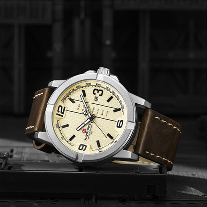 Herrklocka NaviForce Ibiza.  Steel / Beige. Leather Brown. Japan Quartz
