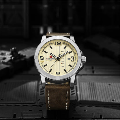 Herrklocka NaviForce Ibiza.  Steel / Beige. Leather Brown. Japan Quartz