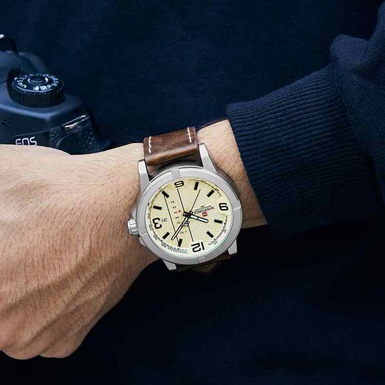 Herrklocka NaviForce Ibiza.  Steel / Beige. Leather Brown. Japan Quartz