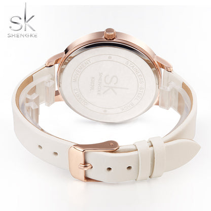 Damklocka Just in Time. Gold / Marble. Leather white. Japan Quartz