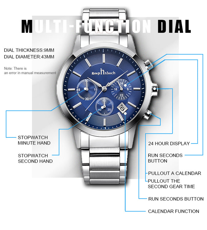 Keep in Touch Disponent Blue/ Steel. Länk Stainless steel. Japan Quartz