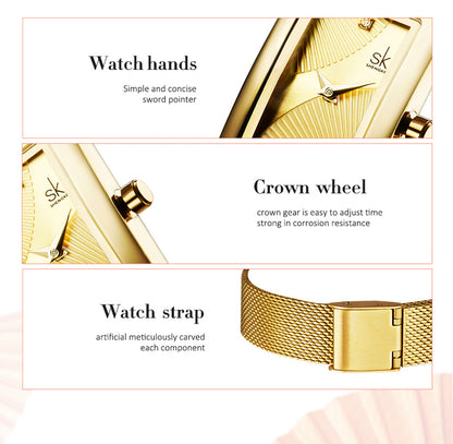 Damklocka SK Florence Gold / Gold Mesh Gold. Quartz Japan