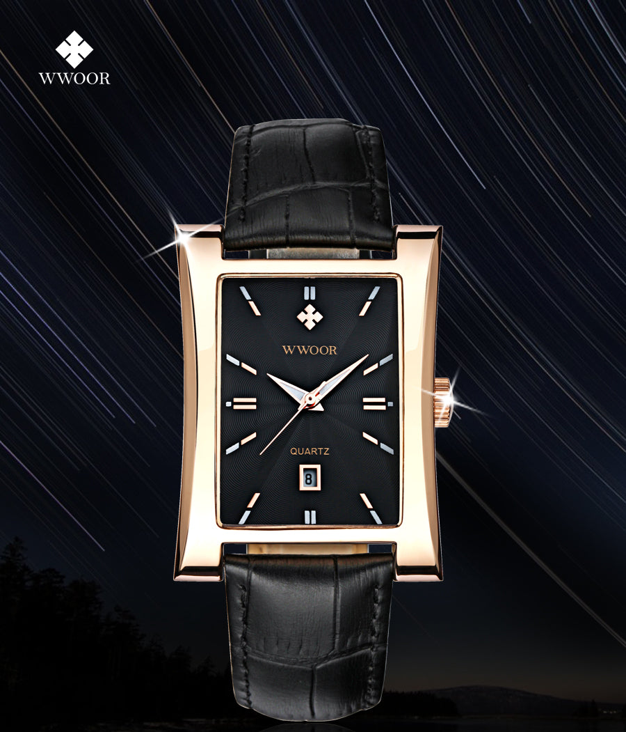 Herrklocka Wwoor Fantastic, Red-Gold / Black, Leather Black, Quartz Japan