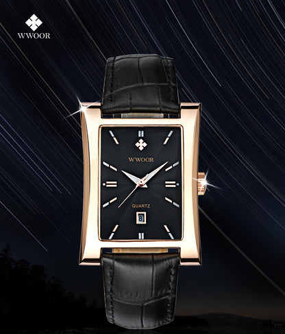 Herrklocka Wwoor Fantastic, Red-Gold / Black, Leather Black, Quartz Japan
