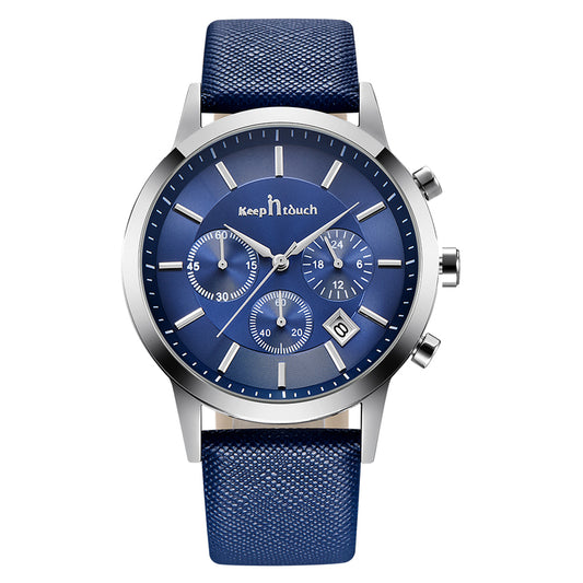 Keep in Touch Disponent. Blue/ Steel. Leather Blue. Japan Quartz