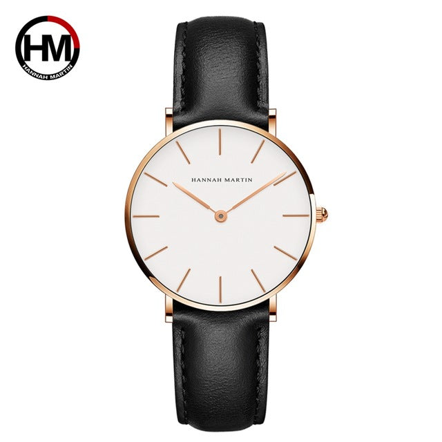 Hannah Martin Classic. Gold / White. Leather Black. Japan Quartz