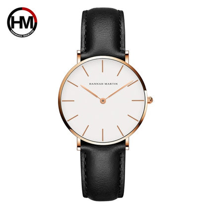 Hannah Martin Classic. Gold / White. Leather Black. Japan Quartz