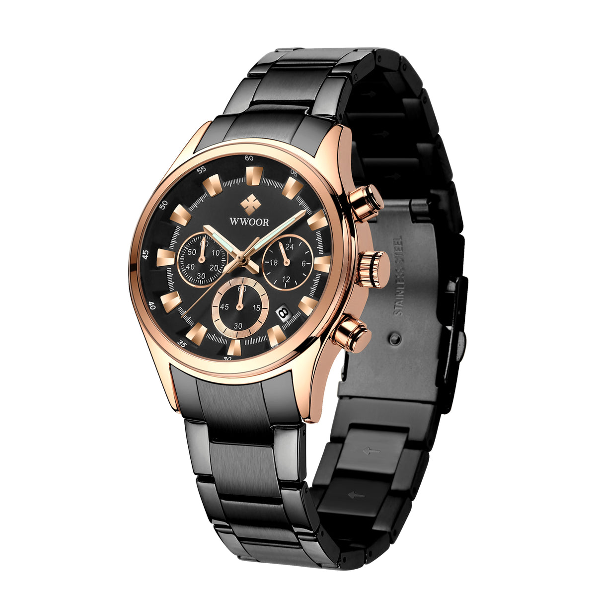 Herrklocka Wwoor Business Style Rose / Black / Black, Quartz Japan