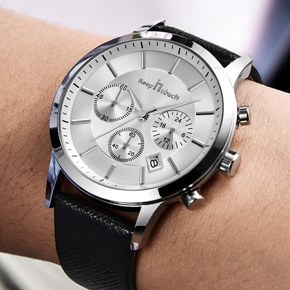 Keep in Touch Disponent. Steel / Steel. Leather Black. Japan Quartz