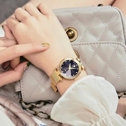 Wwoor Diamond Starry Sky. Dark purple / Gold. Mesh Gold. Japan Quartz