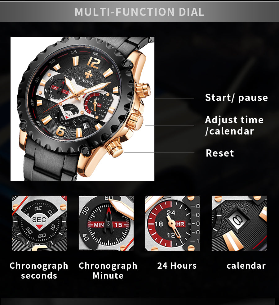 Herrklocka Wwoor Hunter, Rose / Black / Black, Quartz Japan