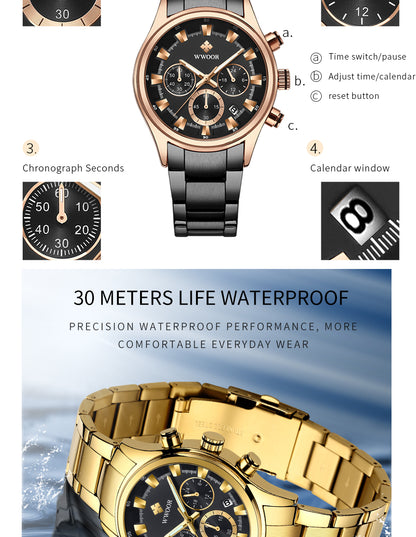 Herrklocka Wwoor Business Style, Black / Black / Black, Quartz Japan