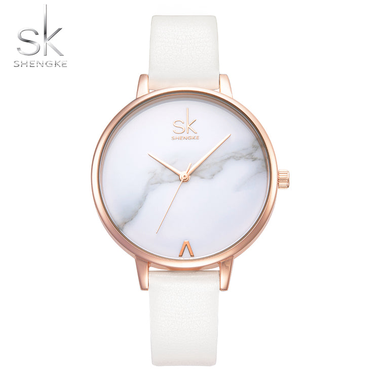 Damklocka Just in Time. Gold / Marble. Leather white. Japan Quartz