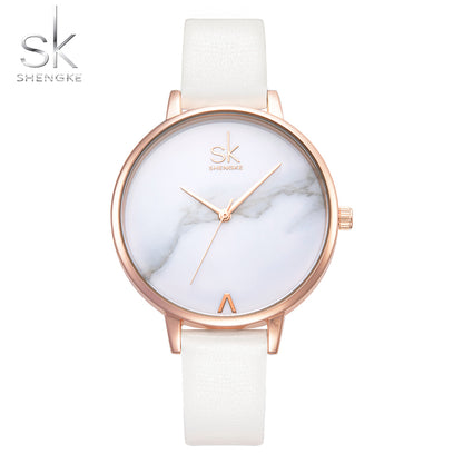 Damklocka Just in Time. Gold / Marble. Leather white. Japan Quartz