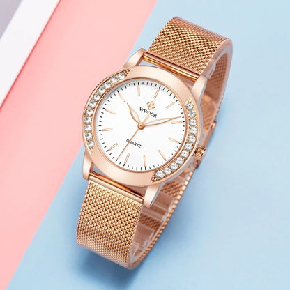 Wwoor Beauti Diamond. Rose / White. Mesh Rose. Japan Quartz