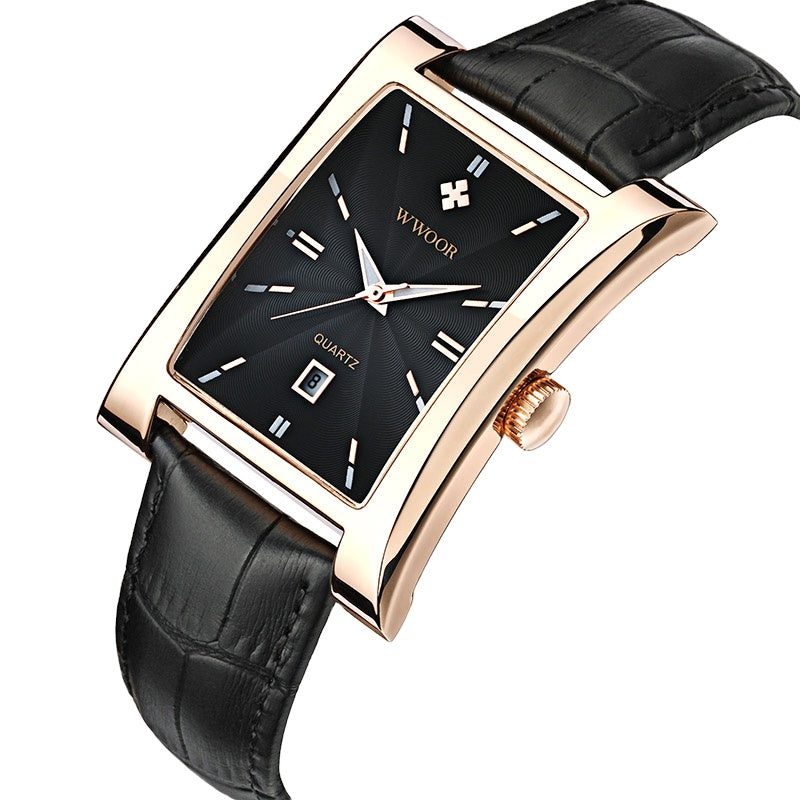 Herrklocka Wwoor Fantastic, Red-Gold / Black, Leather Black, Quartz Japan