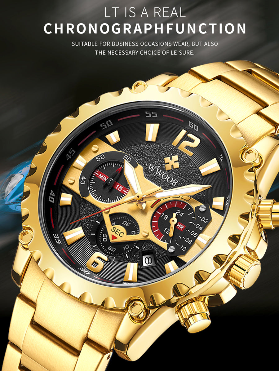 Herrklocka Wwoor Hunter, Gold / Black / Gold, Quartz Japan