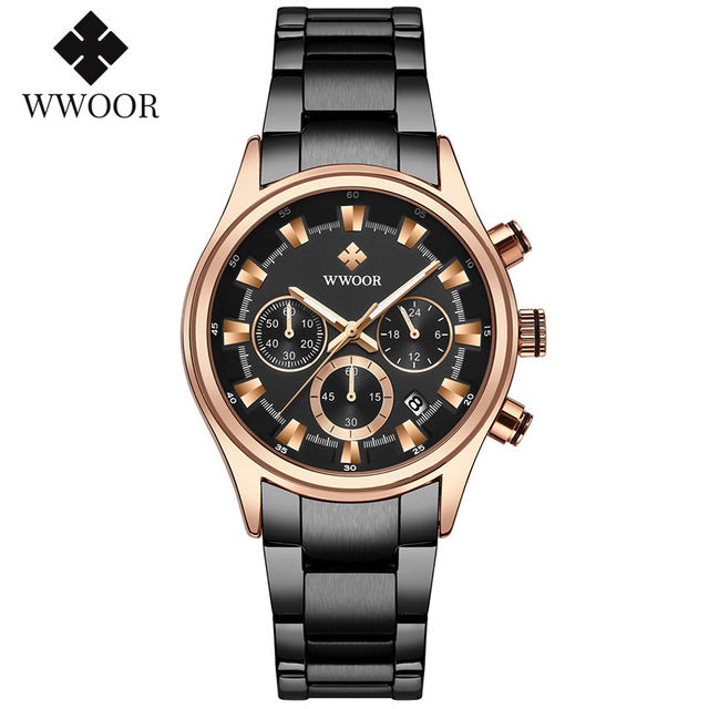 Herrklocka Wwoor Business Style Rose / Black / Black, Quartz Japan