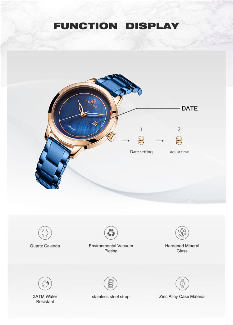 Damklocka NaviForce Formidable Blue / Gold / Blue. Quartz Japan