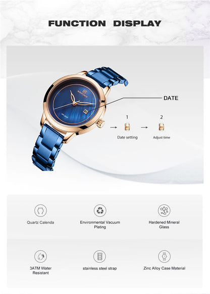 Damklocka NaviForce Formidable Blue / Gold / Blue. Quartz Japan