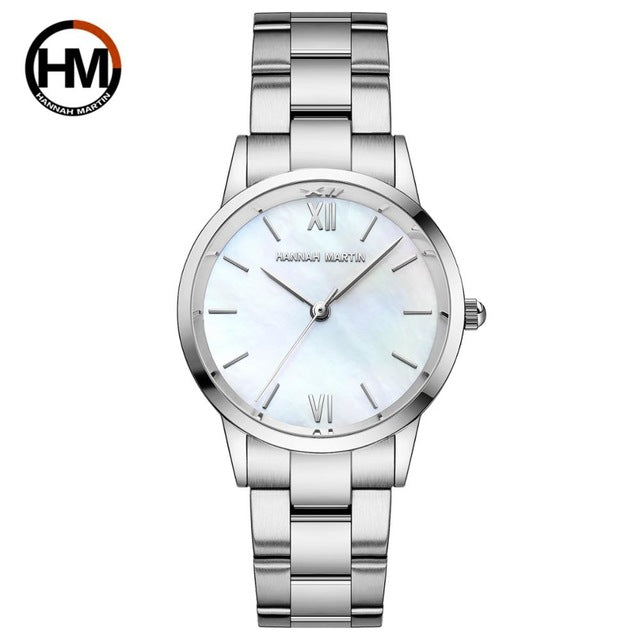 Hannah Martin Akoya Pearl. Silver / Offwhite. Länk Steel. Japan Quartz