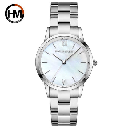 Hannah Martin Akoya Pearl. Silver / Offwhite. Länk Steel. Japan Quartz