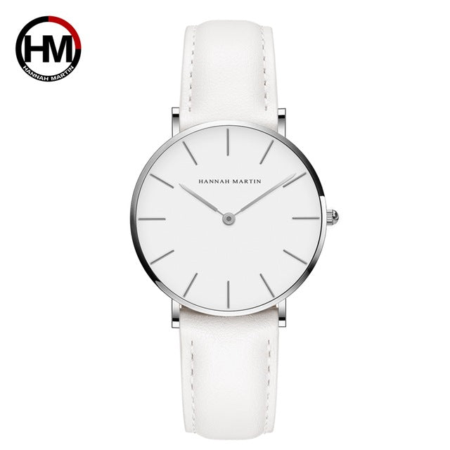 Hannah Martin Classic. Silver / White. Leather White. Japan Quartz