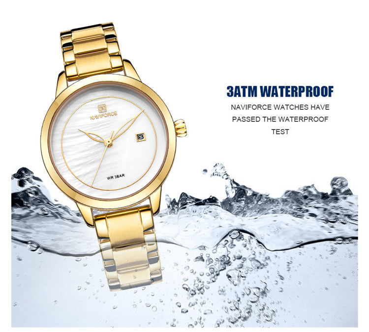 Damklocka NaviForce Formidable Gold / White / Gold Quartz Japan