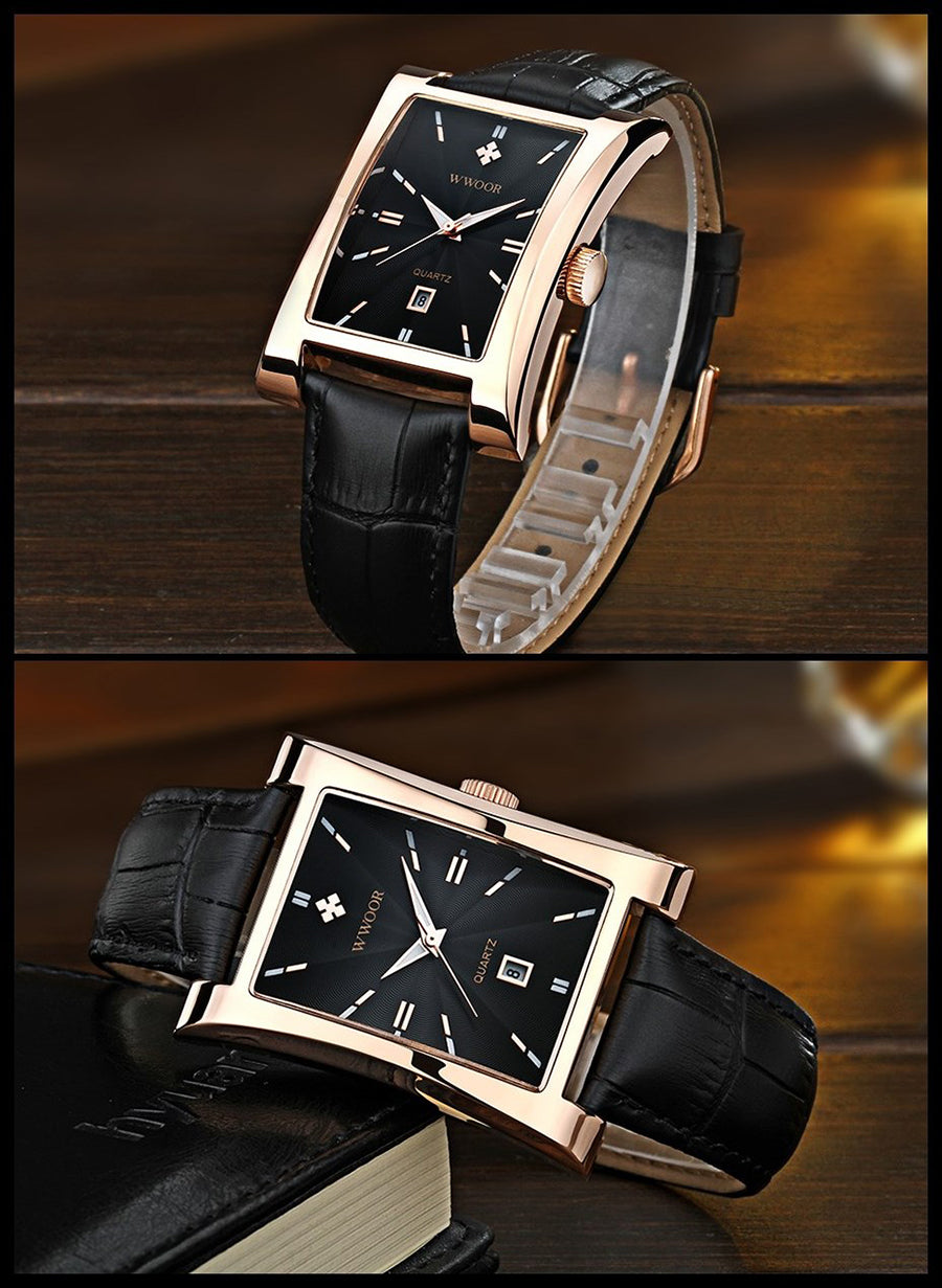 Herrklocka Wwoor Fantastic, Red-Gold / Black, Leather Black, Quartz Japan