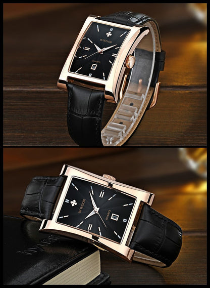 Herrklocka Wwoor Fantastic, Red-Gold / Black, Leather Black, Quartz Japan