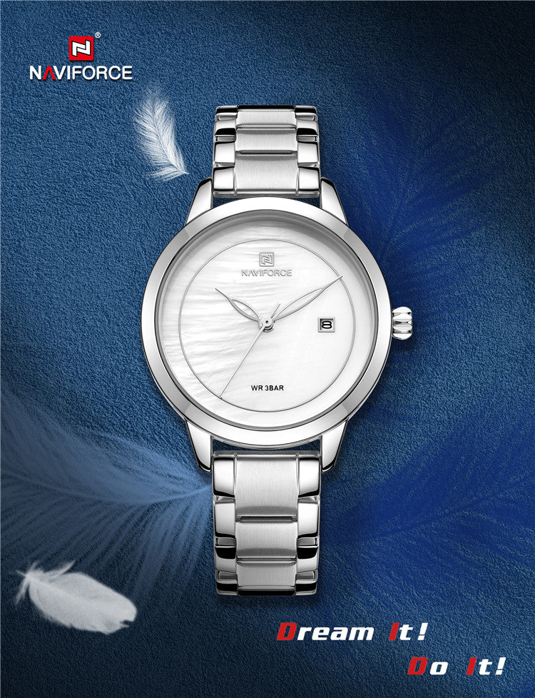 Damklocka NaviForce Formidable Steel / White / Steel. Quartz Japan
