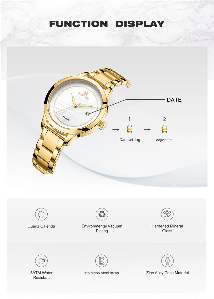 Damklocka NaviForce Formidable Gold / White / Gold Quartz Japan
