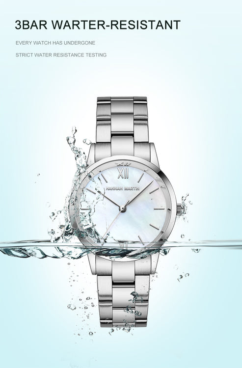Hannah Martin Akoya Pearl. Silver / Offwhite. Länk Steel. Japan Quartz