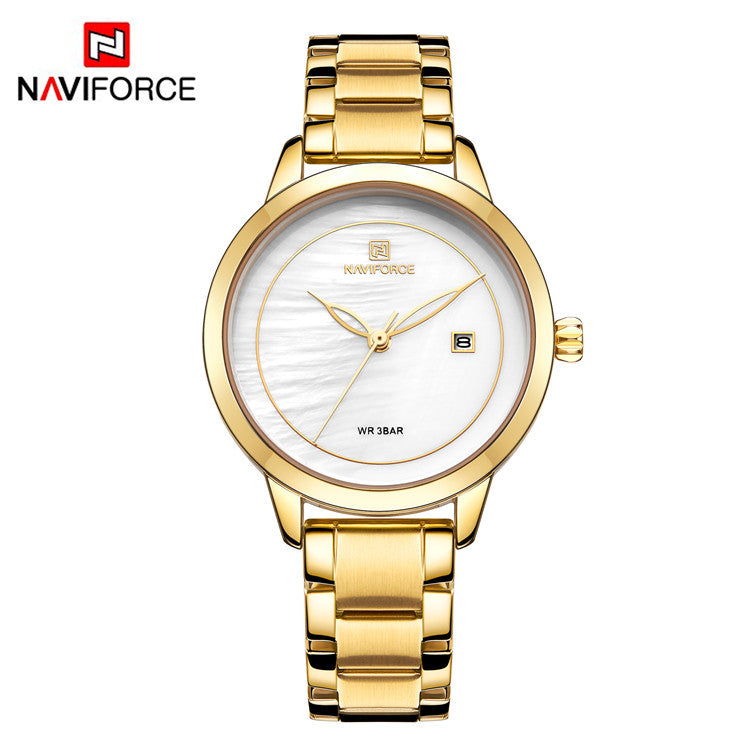 Damklocka NaviForce Formidable Gold / White / Gold Quartz Japan