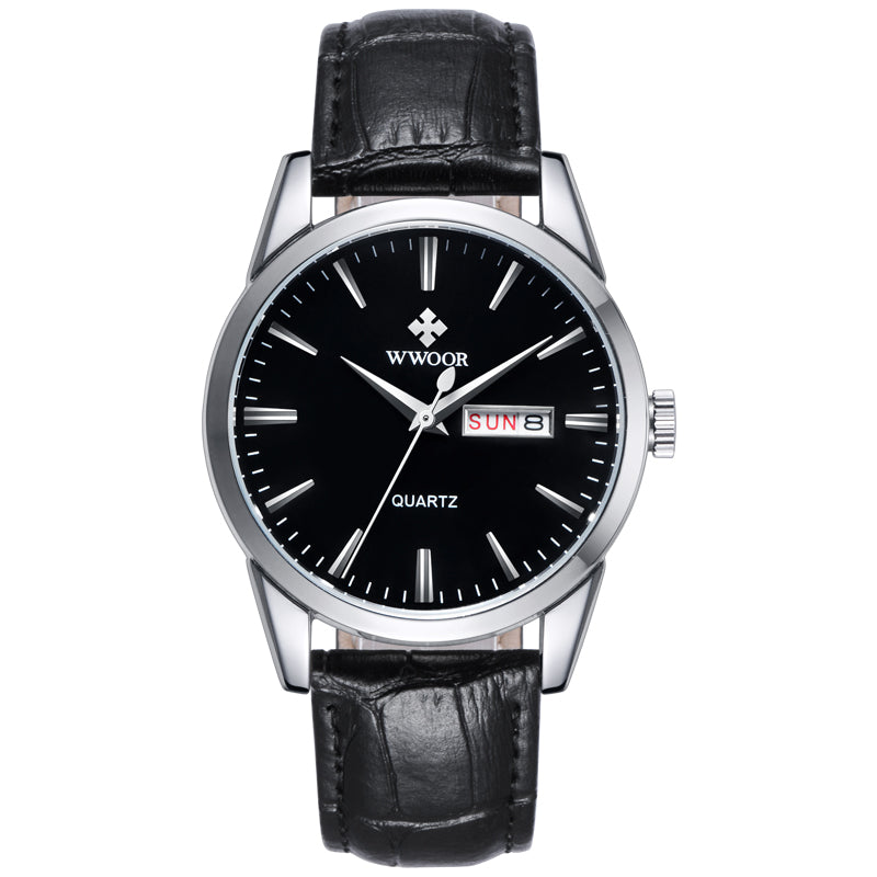 Herrklocka Wwoor Trend Steel / Black / Black Leather, Quartz Japan