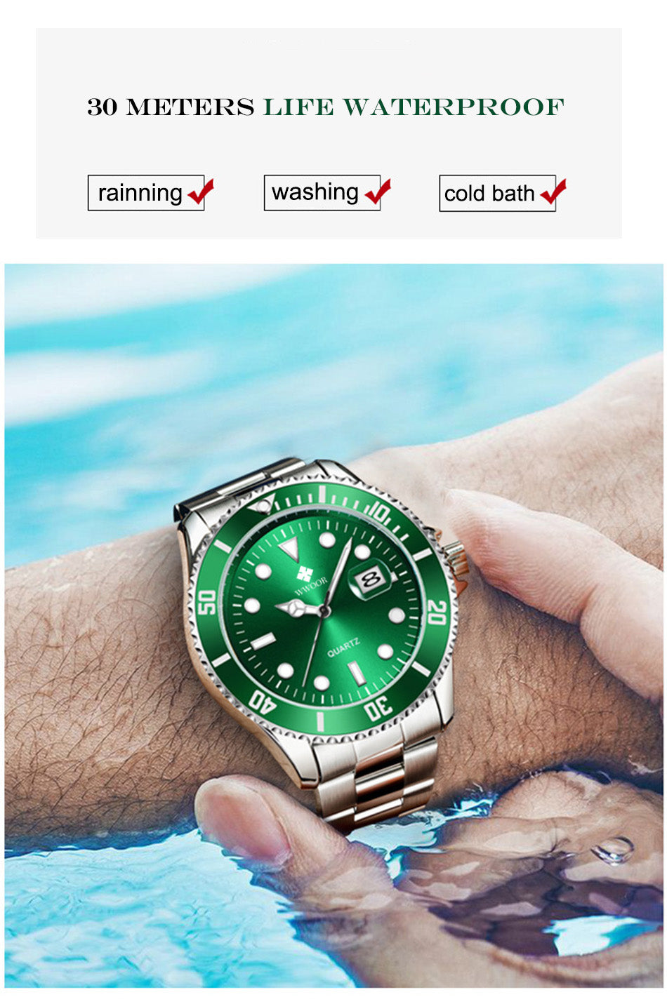 Herrklocka Wwoor Mariner, Steel / Green / Steel, Quartz Japan